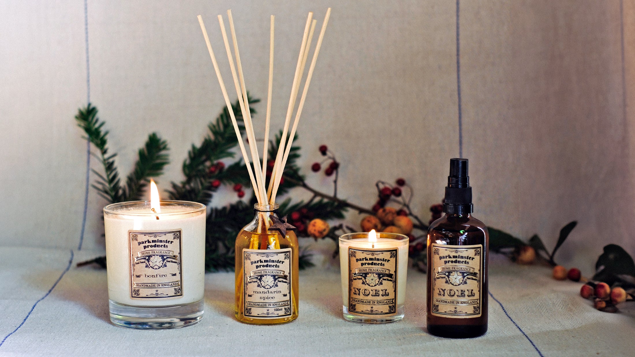 A delightful collection of Parkminster's Christmas scented candles, diffusers, and room mists. Each item brings the magic of the season into your home with festive fragrances, perfect for creating a cozy and joyful Christmas atmosphere.