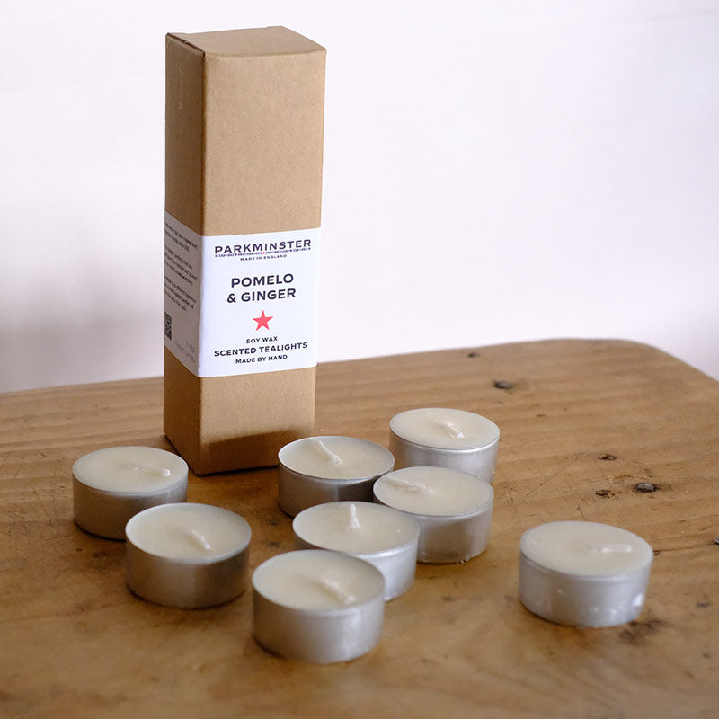Pomelo and Ginger scented tealight candles made using SOY Wax by Parkminster Home Fragrance Co in Cornwall
