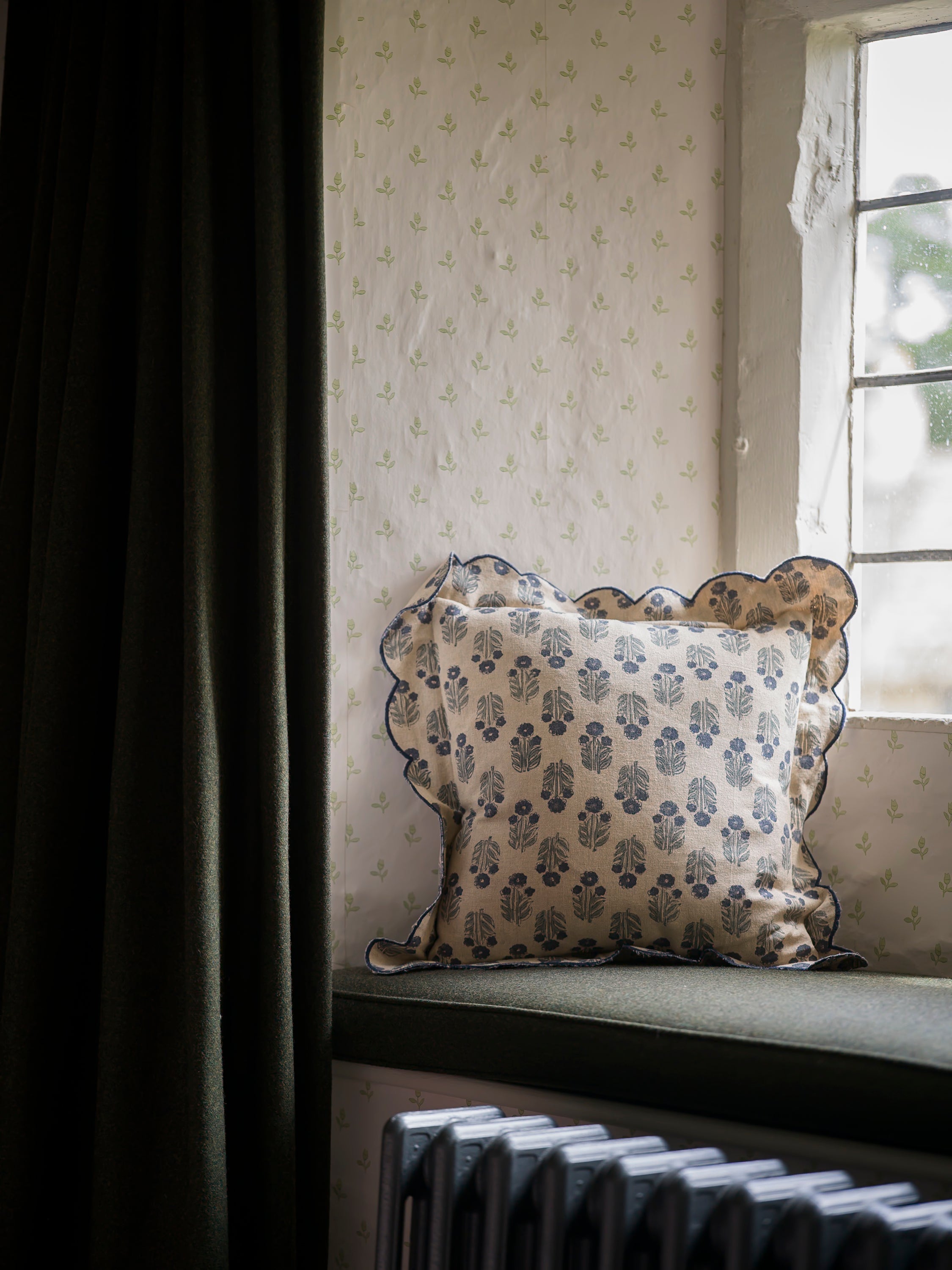 Scallop Blockprint Cushion - Denim curated home decor piece by Parkminster Living