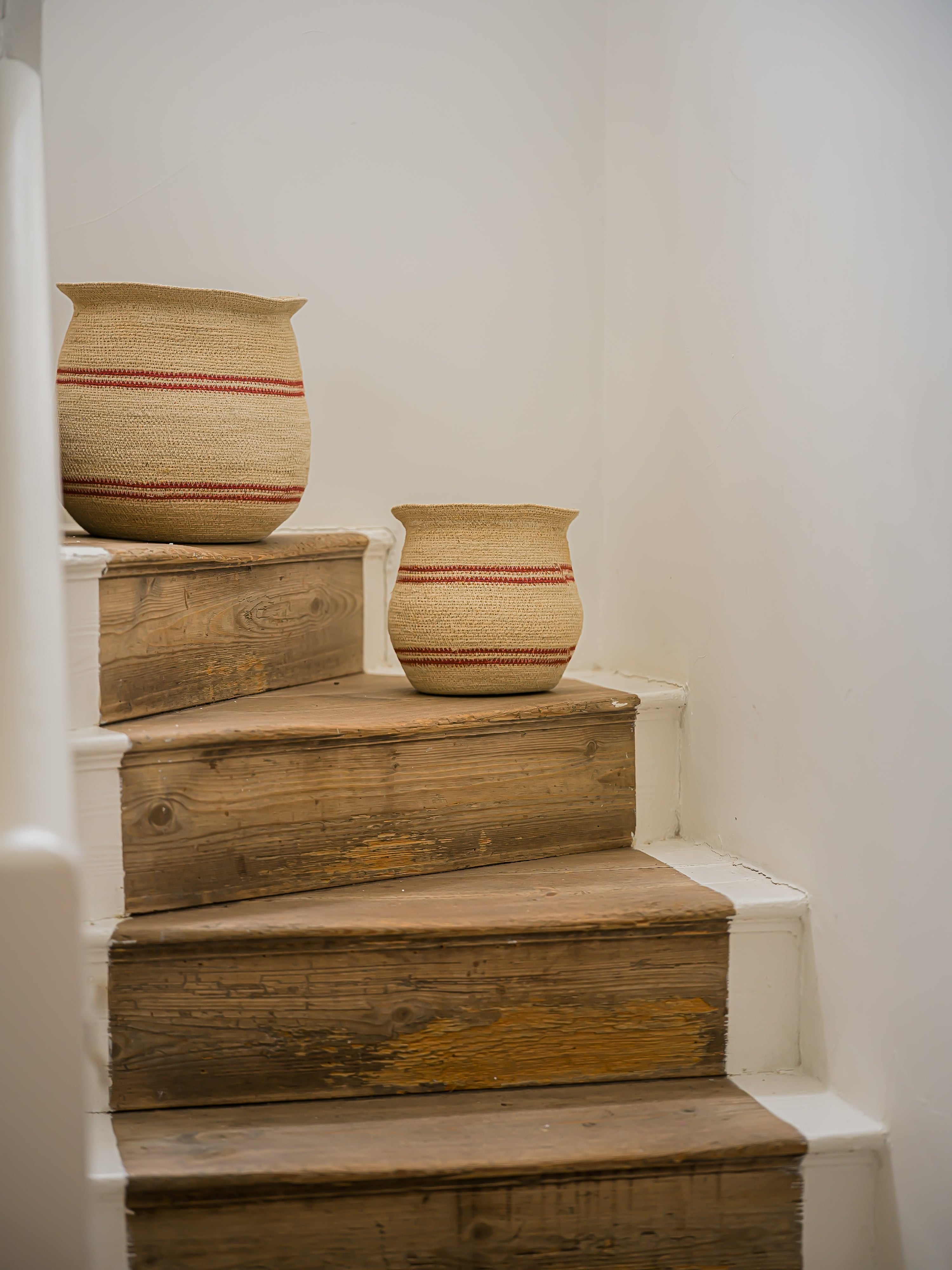 Harbour Stripe Seagrass Belly Baskets - Red curated home decor piece by Parkminster Living