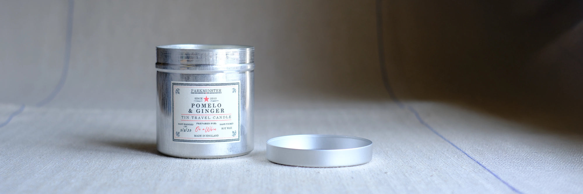 Collection of Parkminster natural soy wax scented tin candles – perfect candle gifts and long-lasting candles for her or home, handmade in the UK.