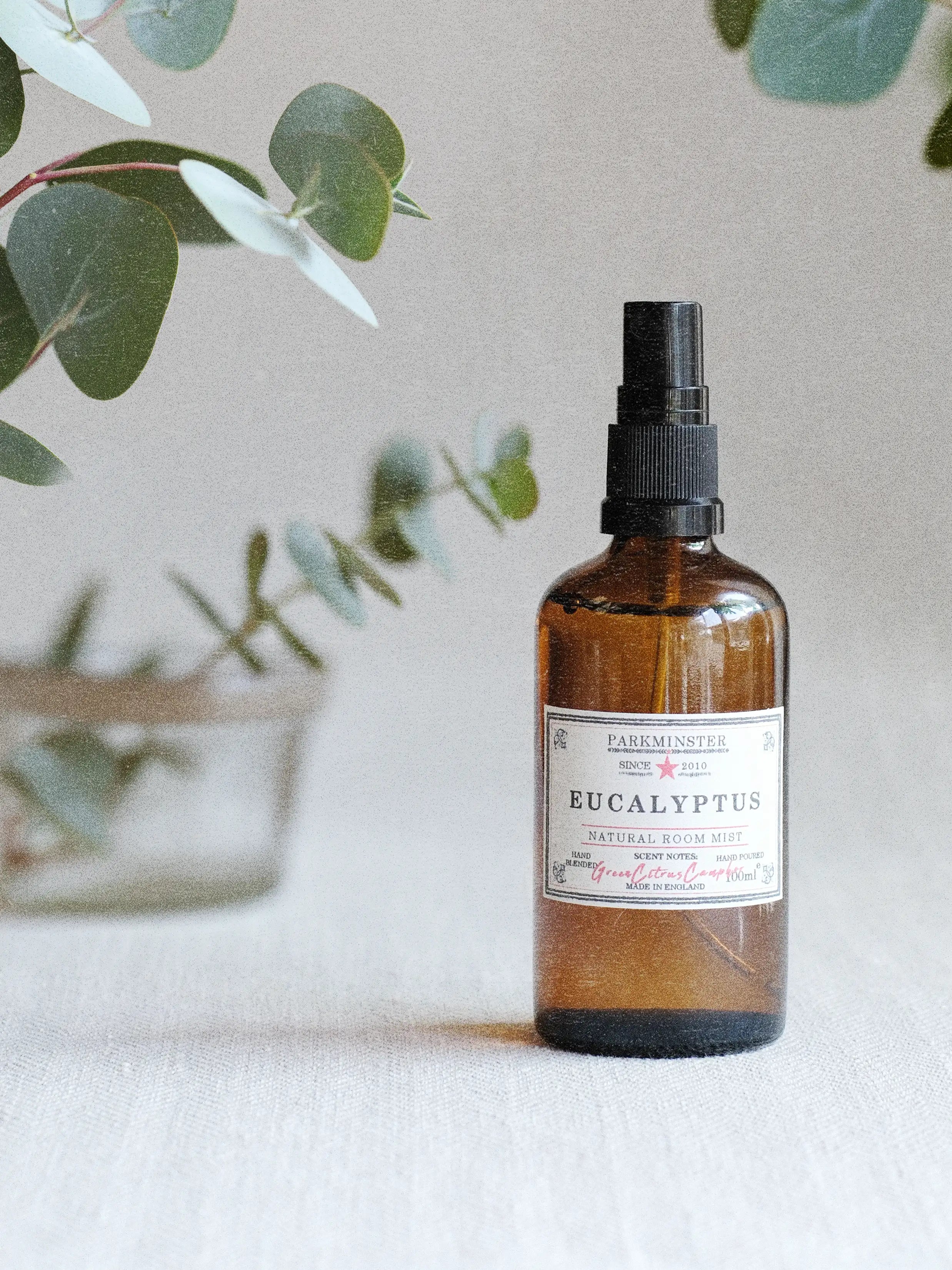 a Natural Eucalyptus Room Mist Spray made with essential oils for fresh botanical home fragrance