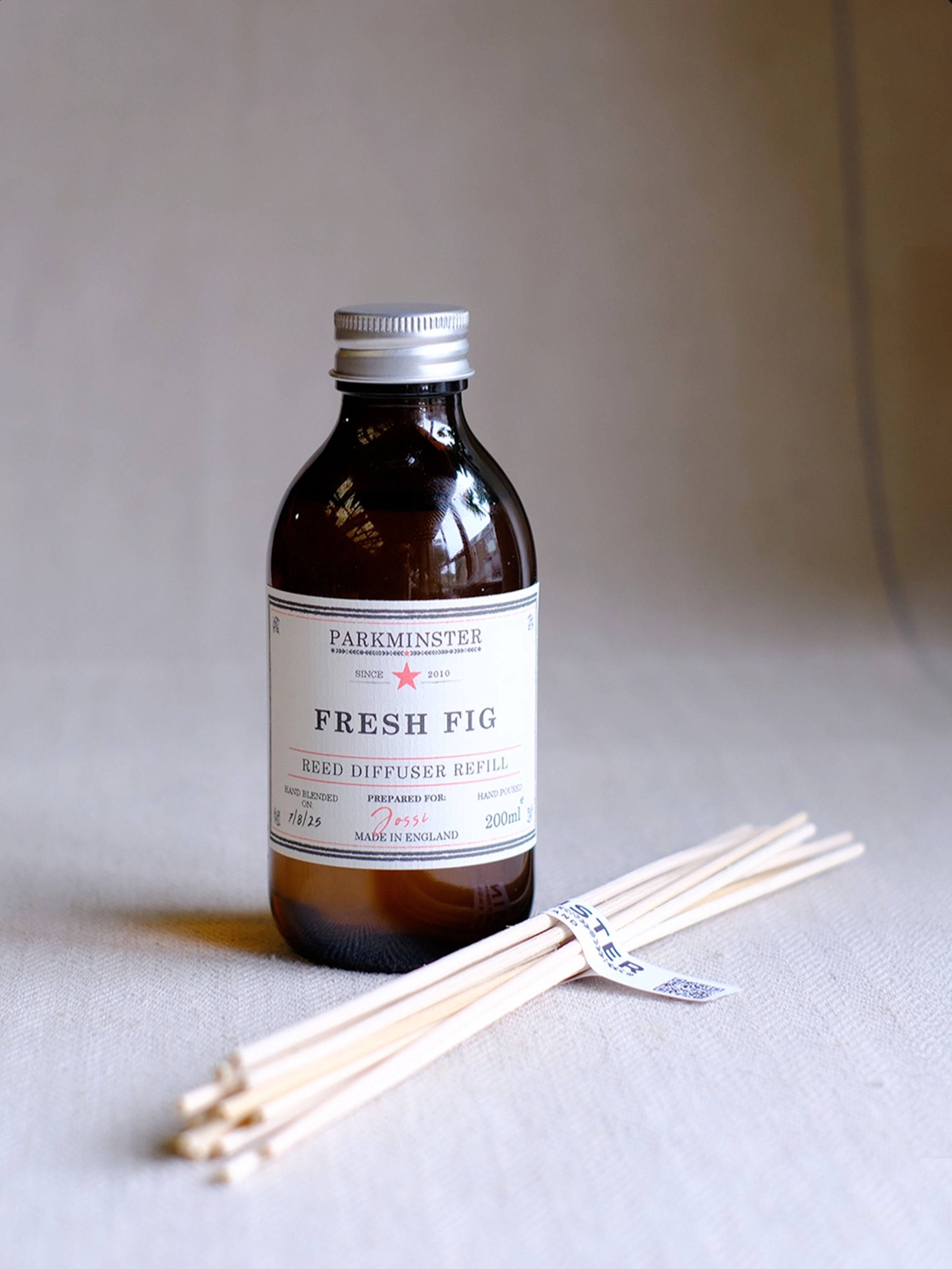 Fresh Fig 200 ml reed diffuser refill – natural, plant-based fragrance with 14 free replacement reeds from Parkminster