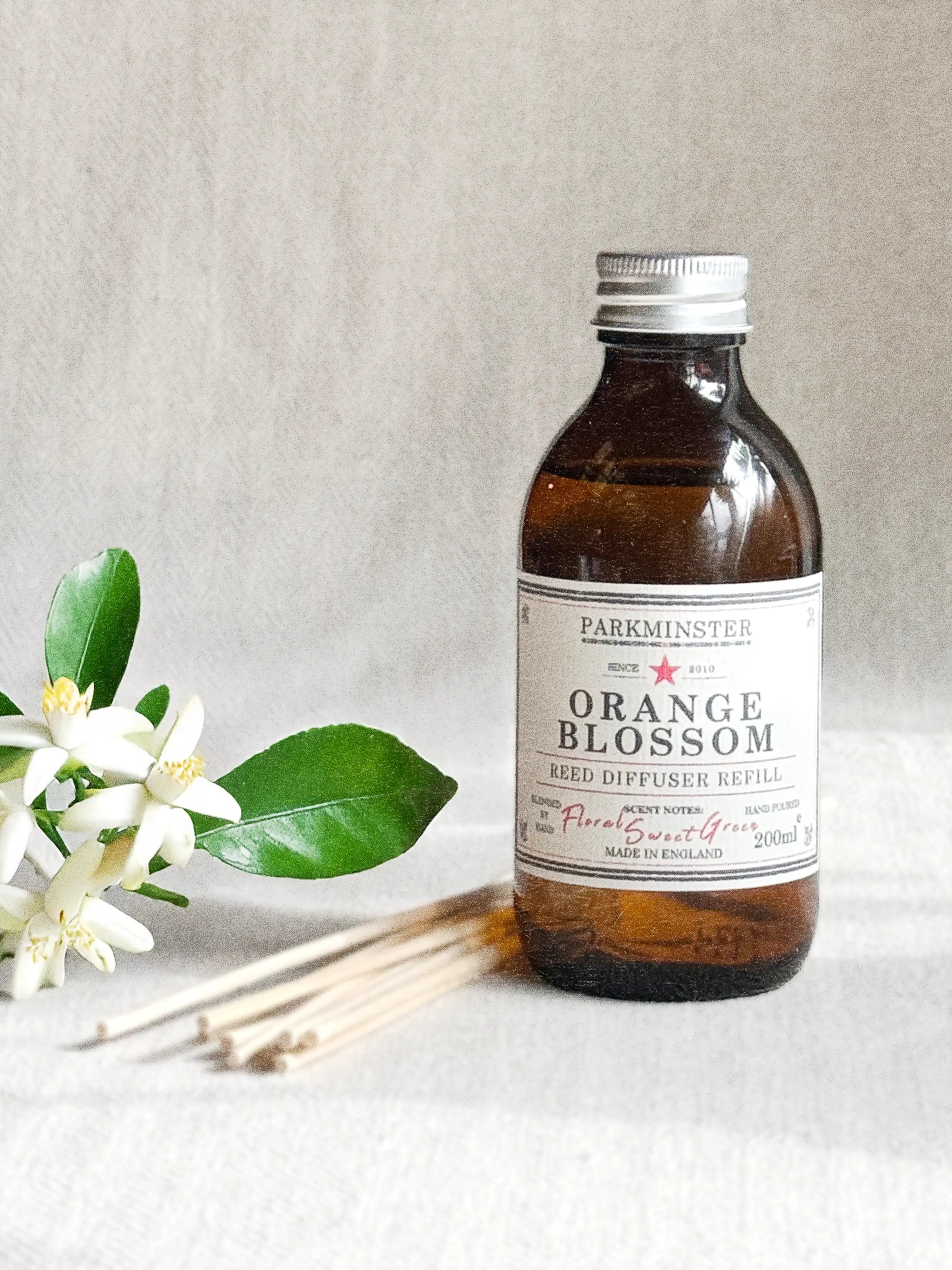 a Parkminster Orange Blossom Reed Diffuser Refill 200ml with 14 free replacement reeds