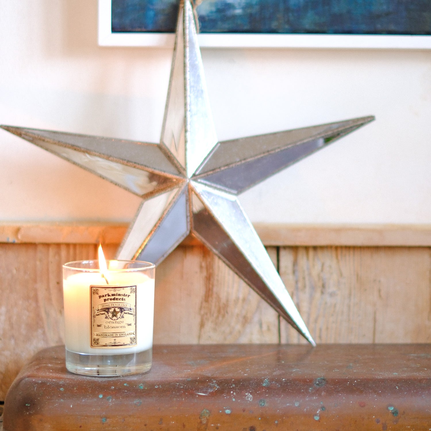 ORANGE BLOSSOM Fragranced Soy Candle: Hand-poured in Cornwall by Parkminster, this 220g candle offers a floral, fresh, and citrusy aroma. Sustainable soy wax, plastic-free, and packaging-free options available.