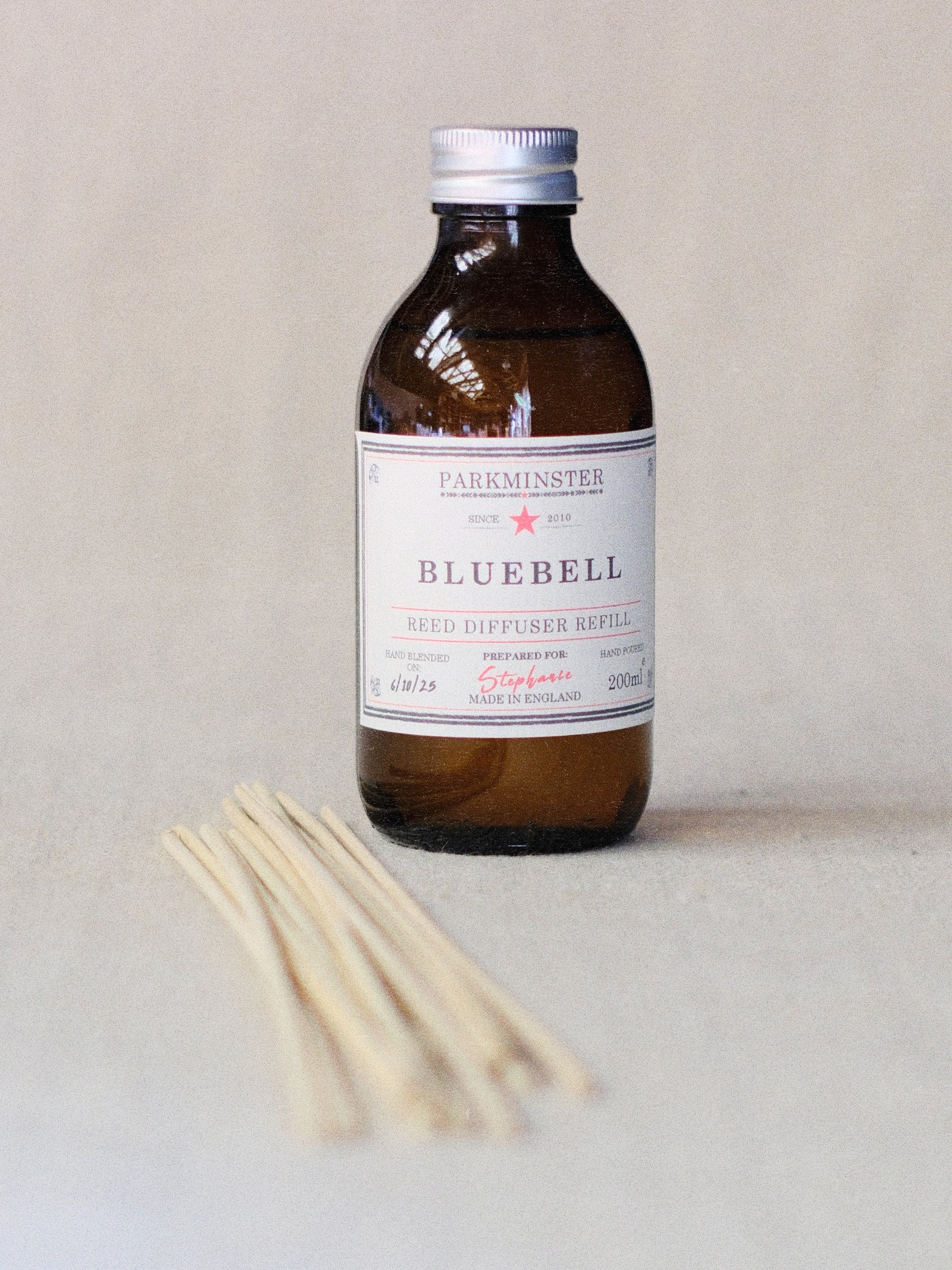 Parkminster Bluebell Reed Diffuser Refill 200ml – natural, plant-based fresh spring garden fragrance with sweet bluebells & greenery