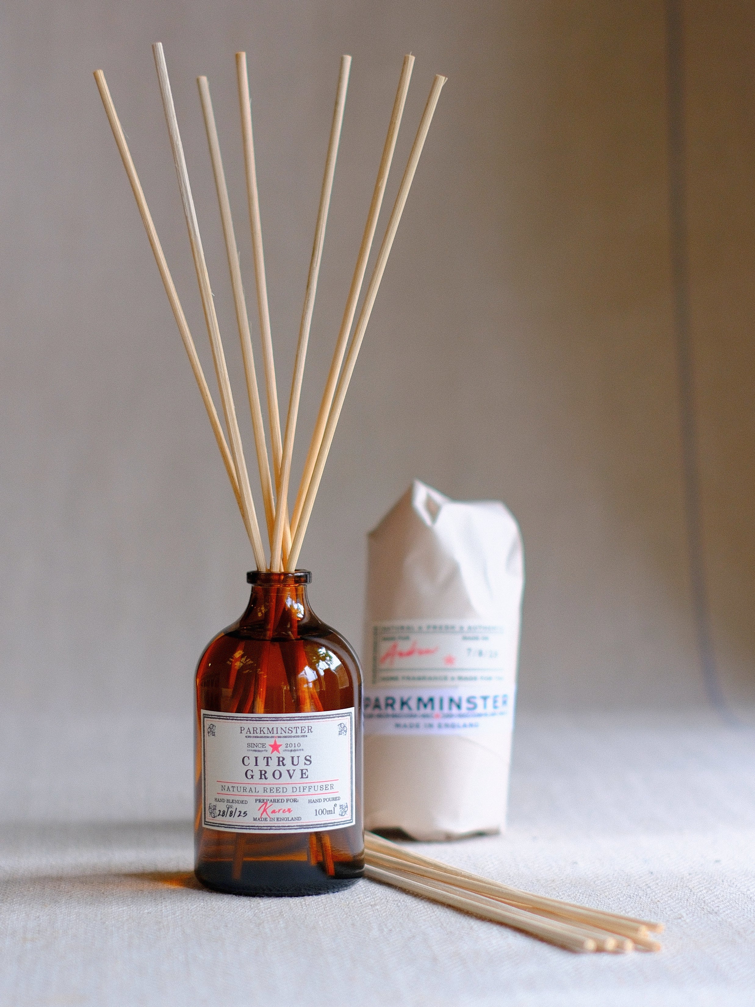 Citrus Grove natural reed diffuser by Parkminster – 100 ml plant-based diffuser, a vibrant reed diffuser gift in eco-conscious paper packaging
