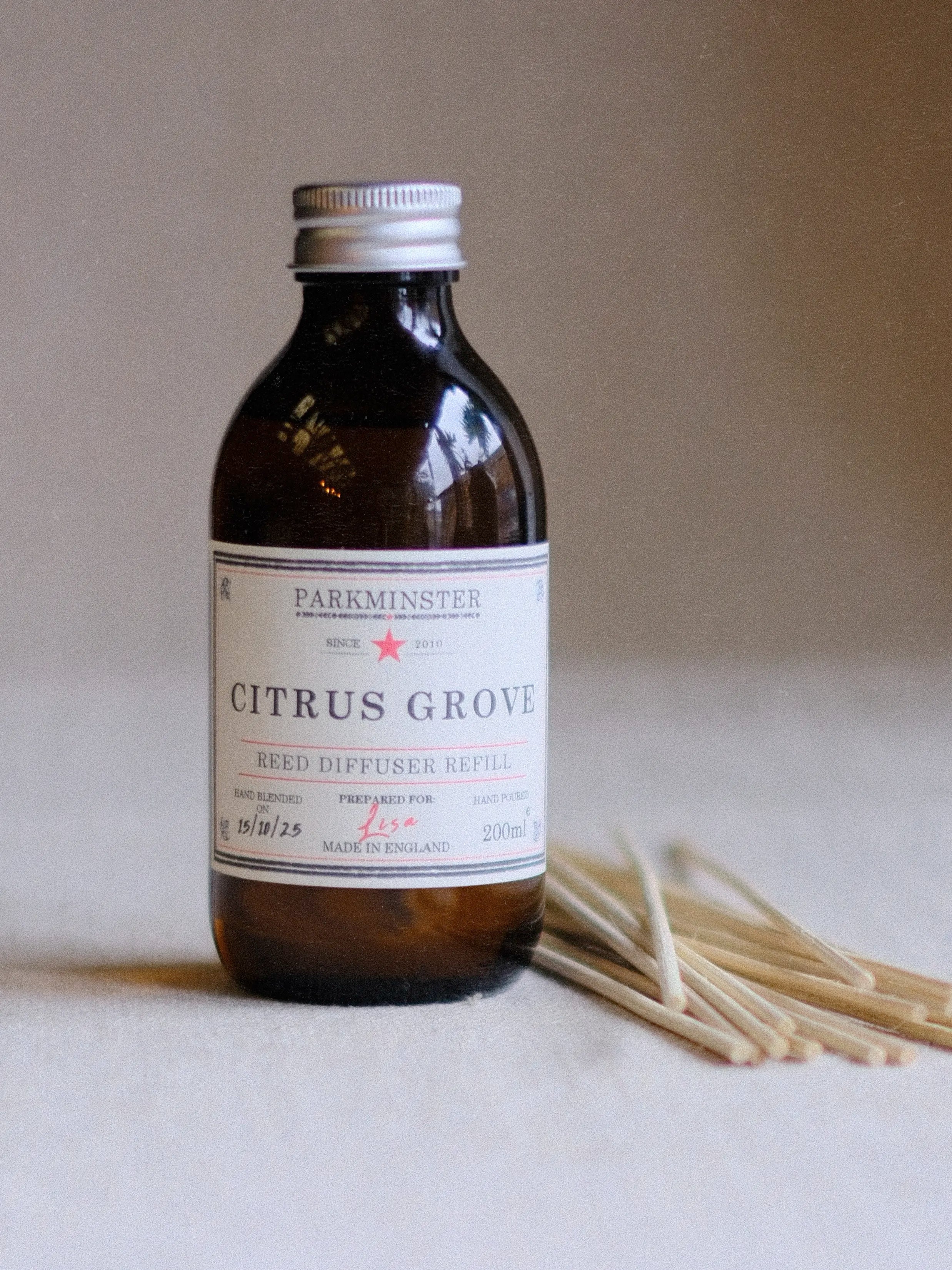 Natural Citrus Grove diffuser refill by Parkminster – bursting with fresh grapefruit, lemongrass, and wild green notes