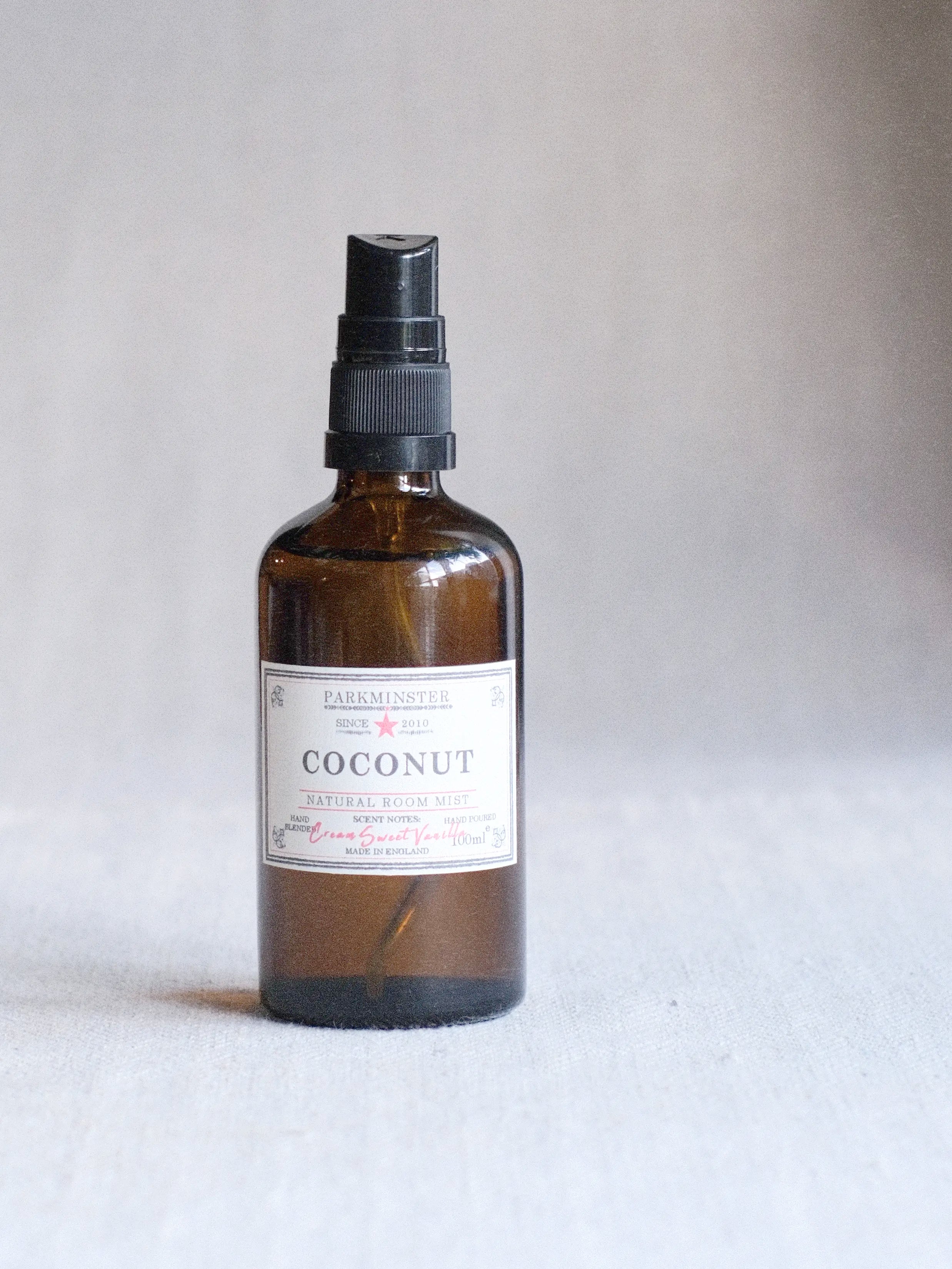 Parkminster Coconut & Vanilla natural room mist with a warm, creamy fragrance that refreshes and uplifts any home space.