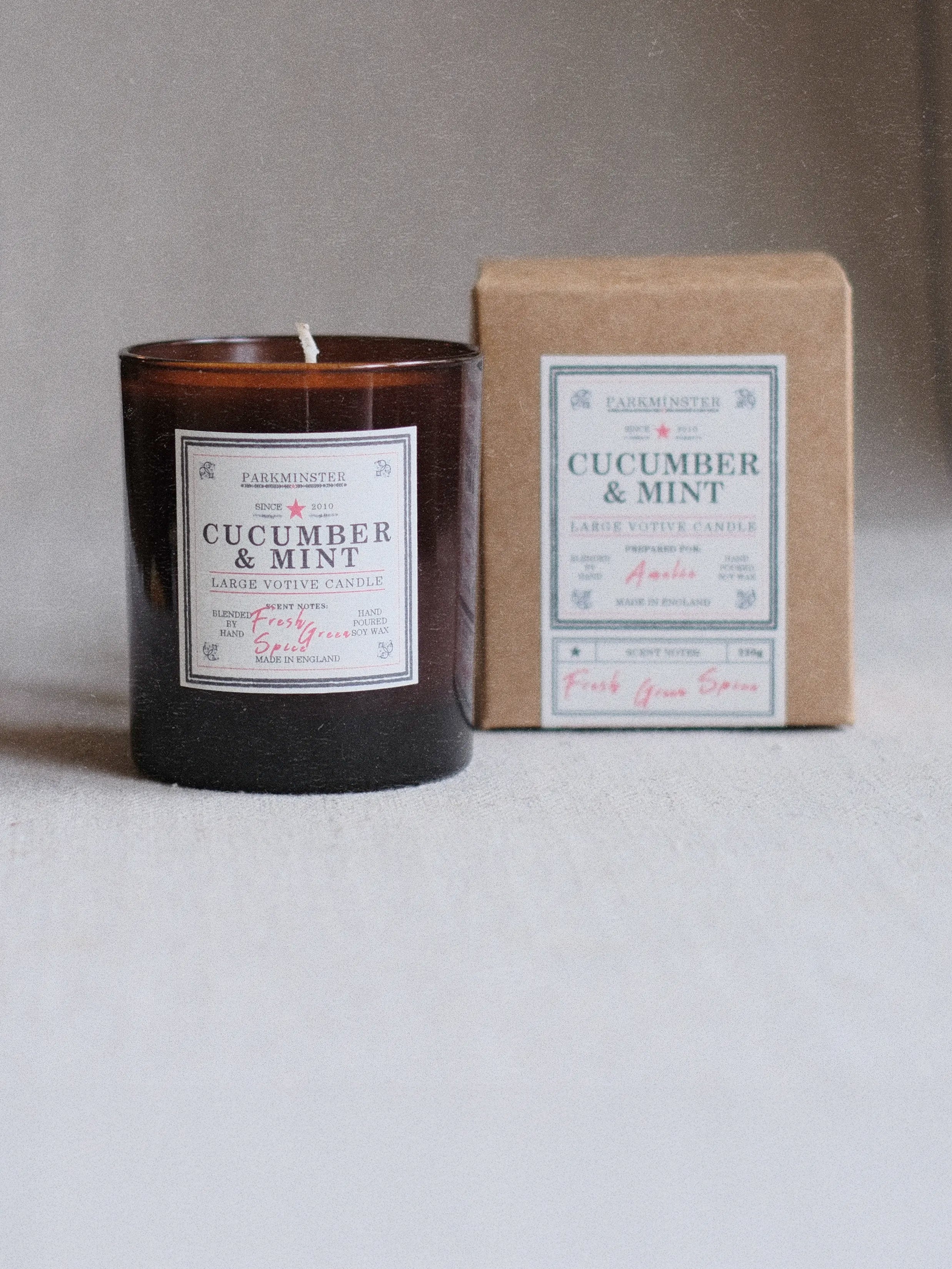 Parkminster Cucumber & Mint large scented candle – natural soy-wax candle with fresh cucumber and invigorating mint fragrance, perfect as a natural home fragrance treat or gift.