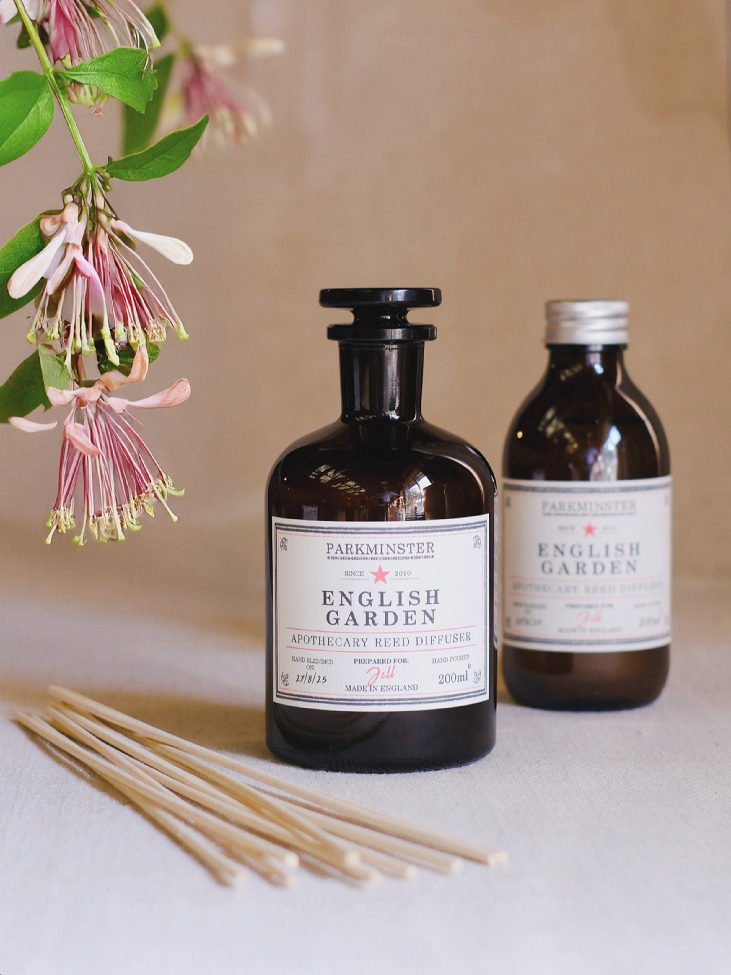 English Garden natural apothecary reed diffuser by Parkminster – 200 ml plant-based, hand-blended home fragrance in amber glass for a stylish, eco-conscious living space