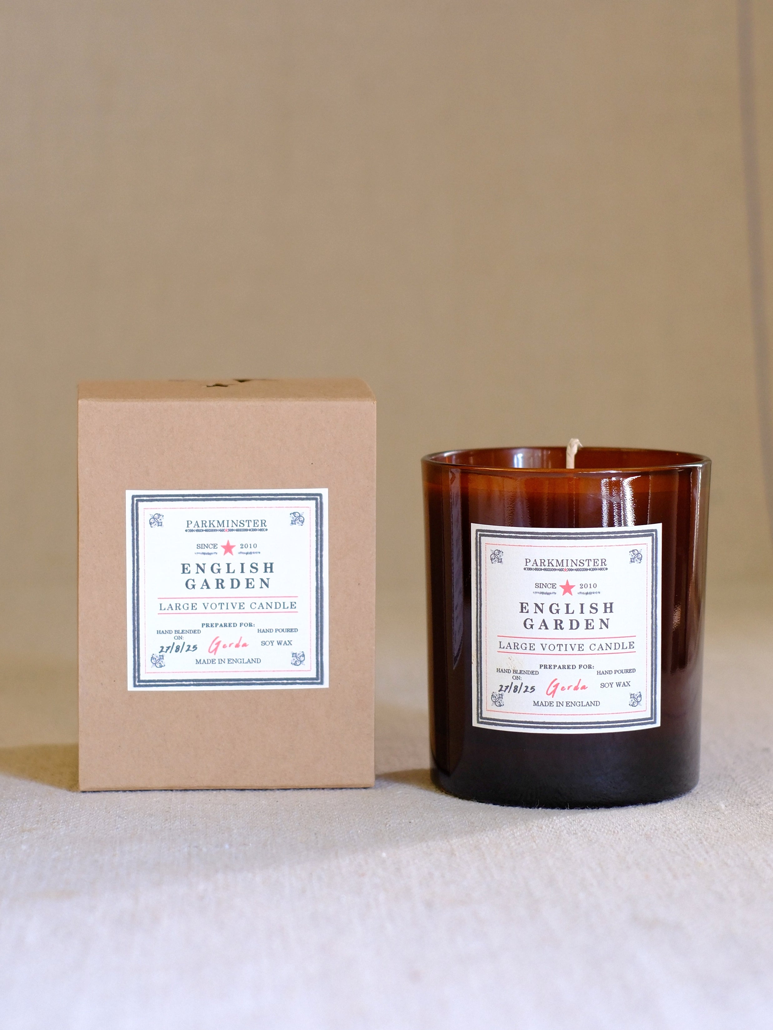 English Garden soy candle by Parkminster – 220 g large votive in recyclable glass, plant-based and handmade for a stylish, natural candle gift