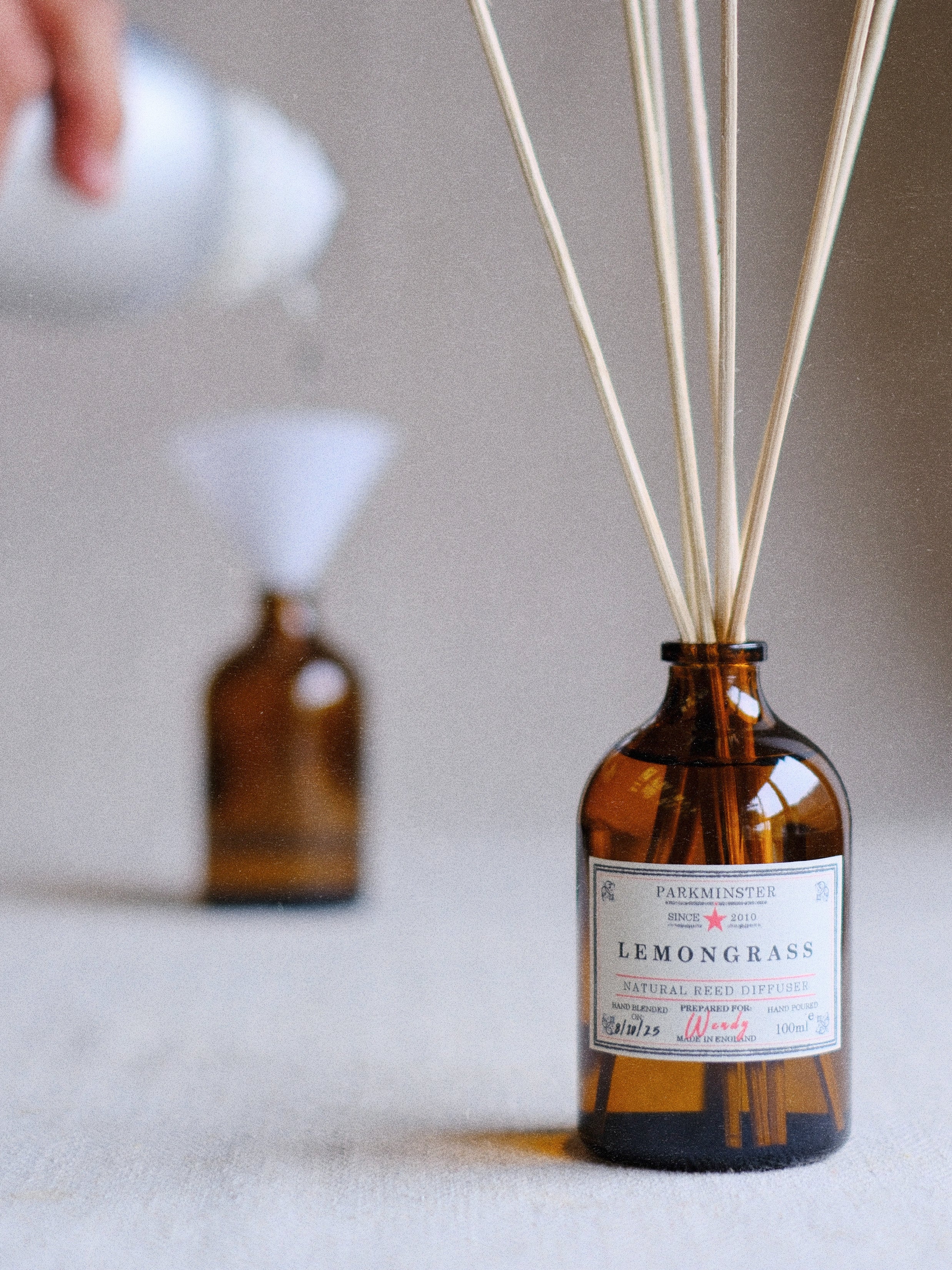 Natural Lemongrass Reed Diffuser by Parkminster, hand-poured in Cornwall using plant-based ingredients and pure essential oils for a clean, refreshing scent.