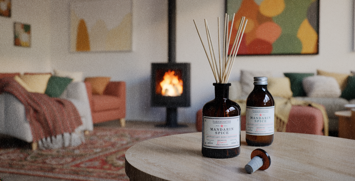 Parkminster Mandarin Spice Apothecary Reed Diffuser with warming mandarin, cinnamon and clove essential oils for a cosy autumn fragrance.