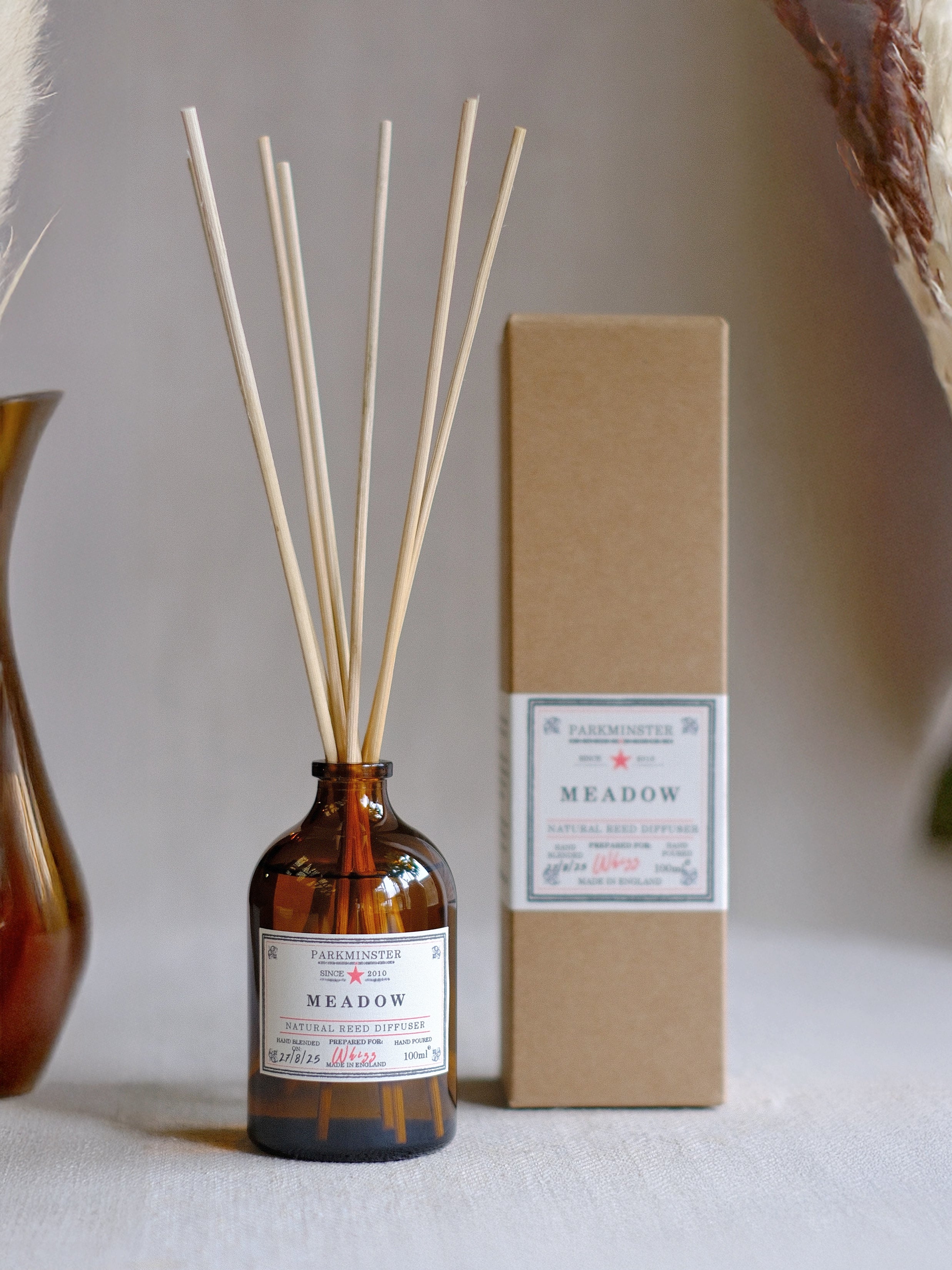 Parkminster Meadow floral plant-based reed diffuser 100 ml – uplifting natural reed diffuser home fragrance with floral, citrus & amber notes, handmade in Cornwall