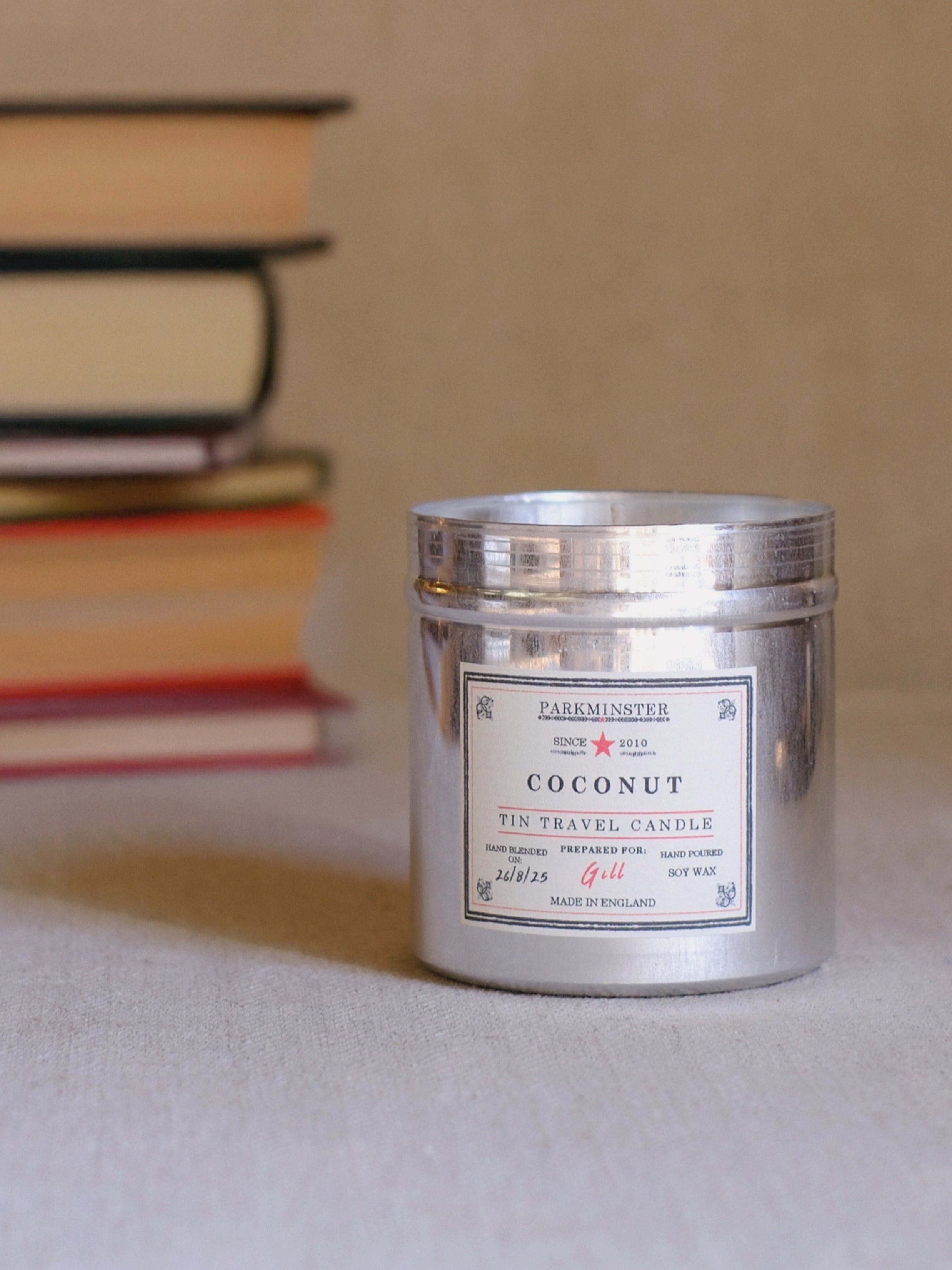 Parkminster natural coconut & vanilla soy wax tin candle – creamy tropical fragrance, hand-poured plant-based candle for natural home fragrance