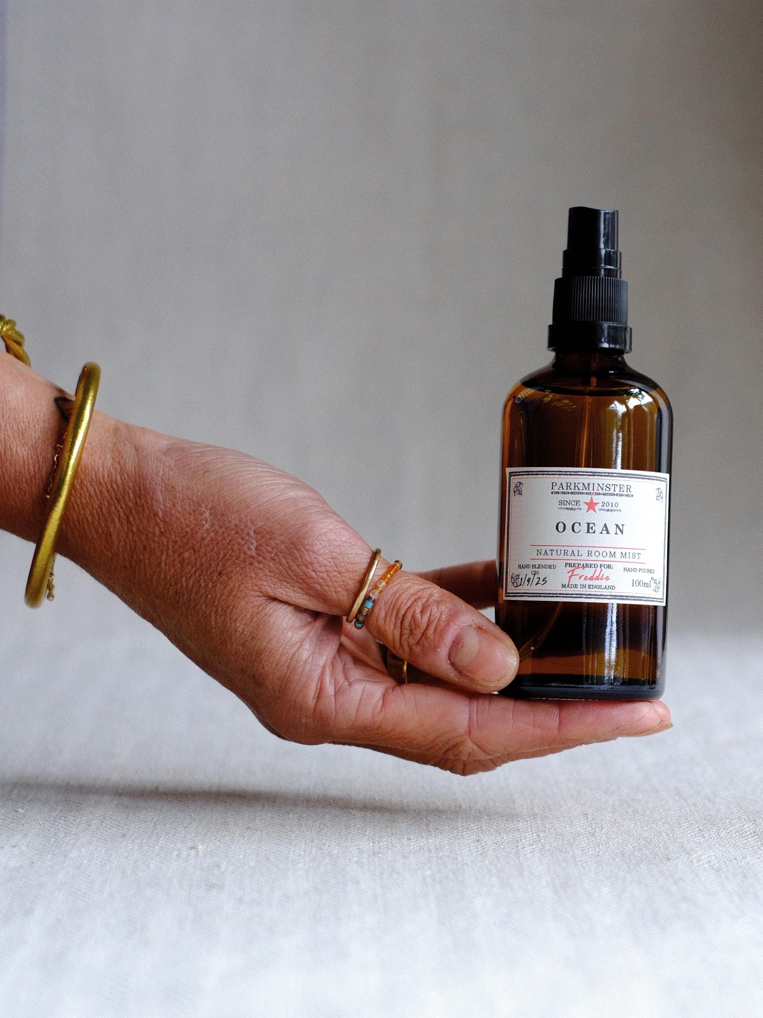 a 100ml Ocean scented room spray by Parkminster – a plant-based, natural room mist that brings the calm clarity of the coast into your home