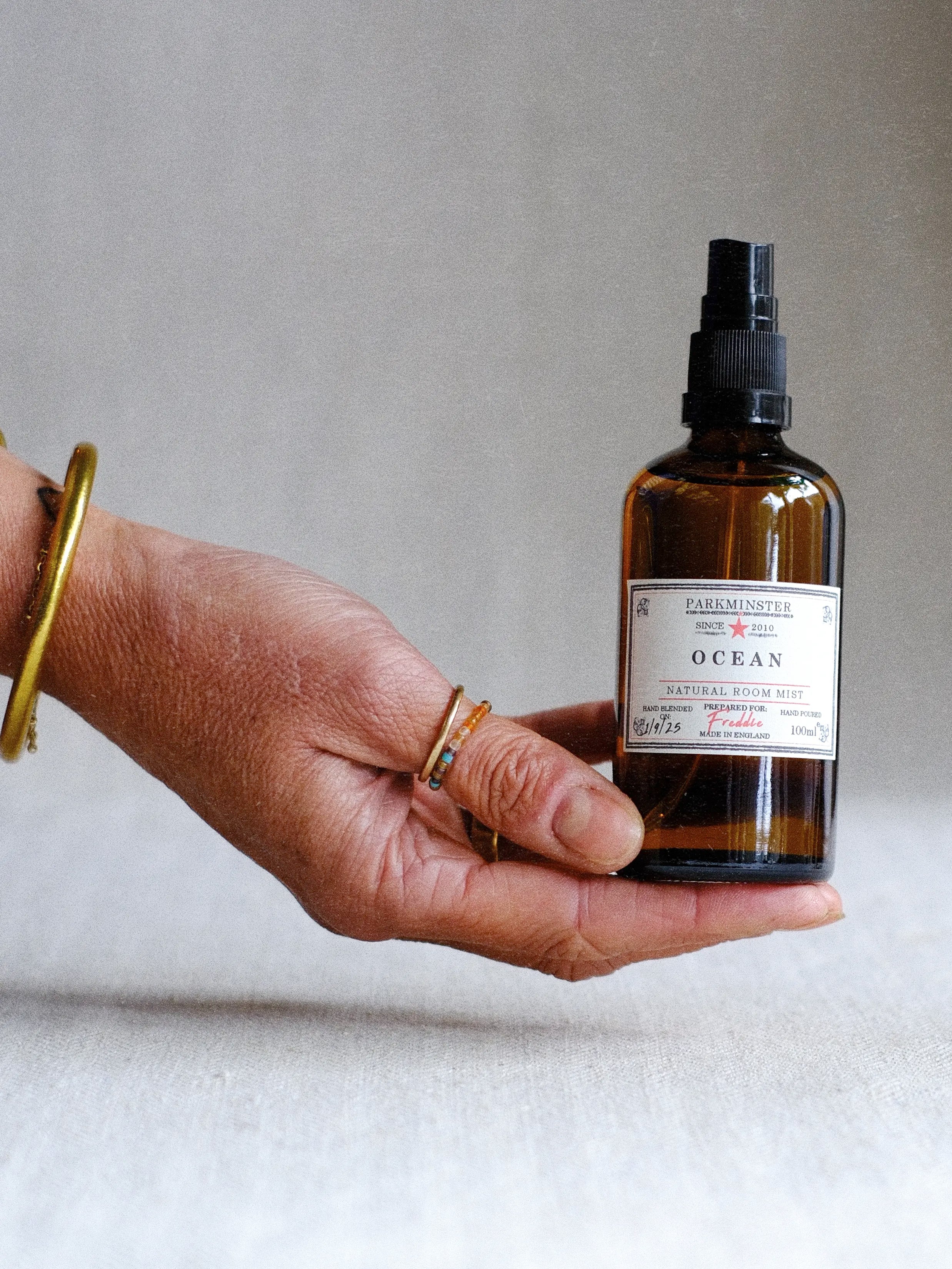 a 100ml Ocean scented room spray by Parkminster – a plant-based, natural room mist that brings the calm clarity of the coast into your home