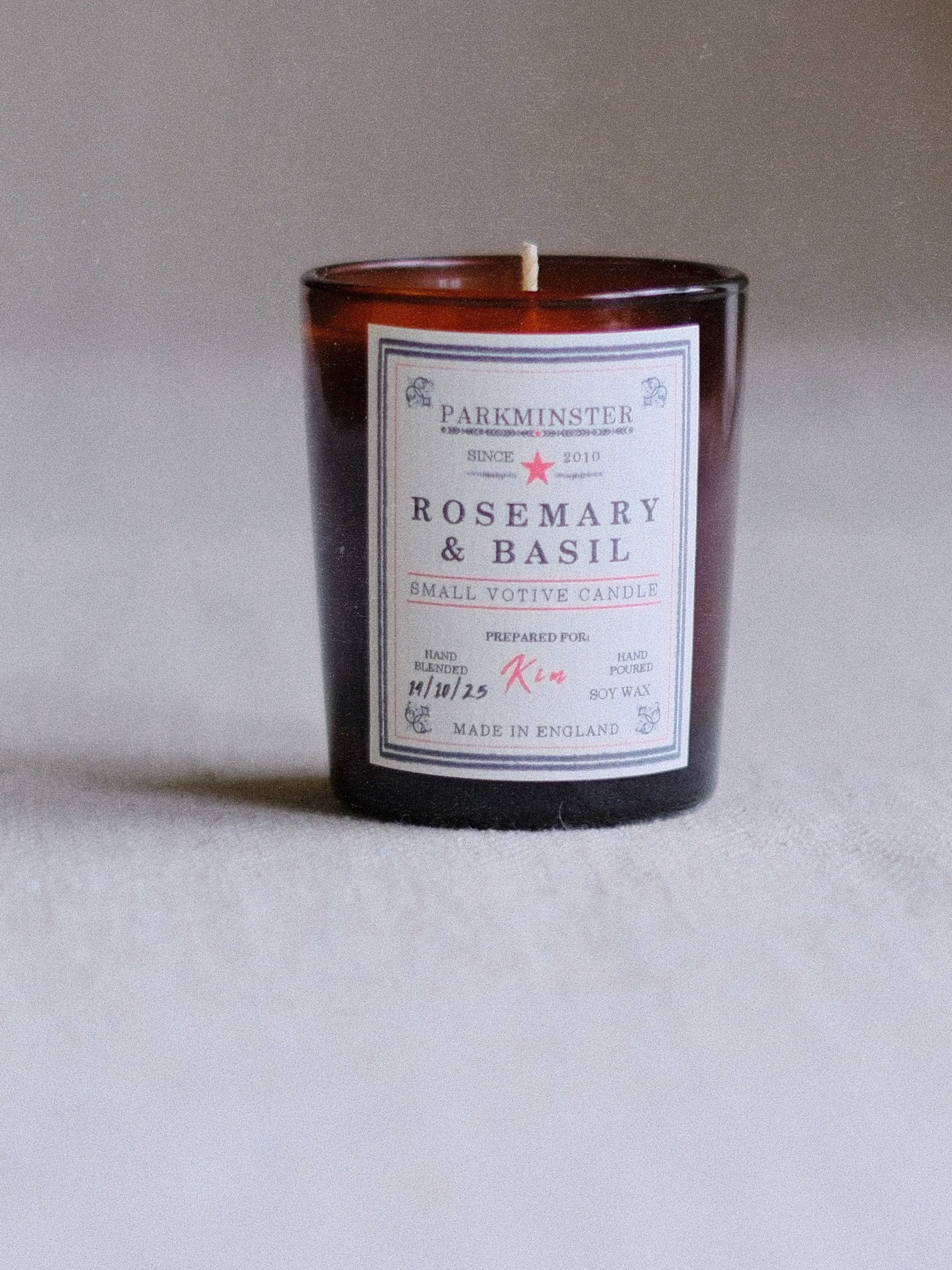 Parkminster Rosemary & Basil Small Votive Candle 75g – fresh herbal scent of rosemary and basil in a natural soy wax candle