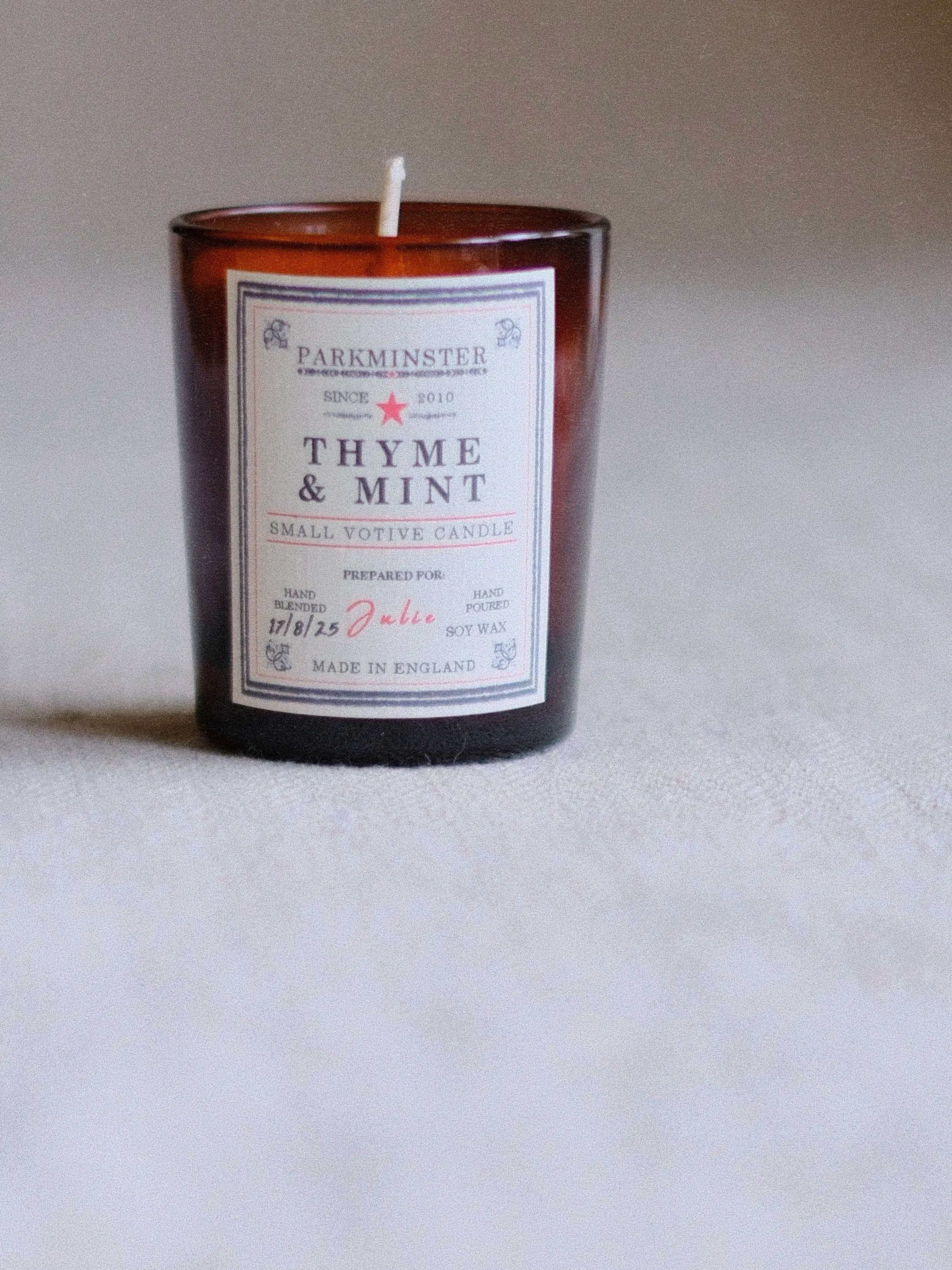 Parkminster Thyme & Mint Small Votive Candle 75 g – natural herbal fragrance with crisp mint and earthy thyme notes