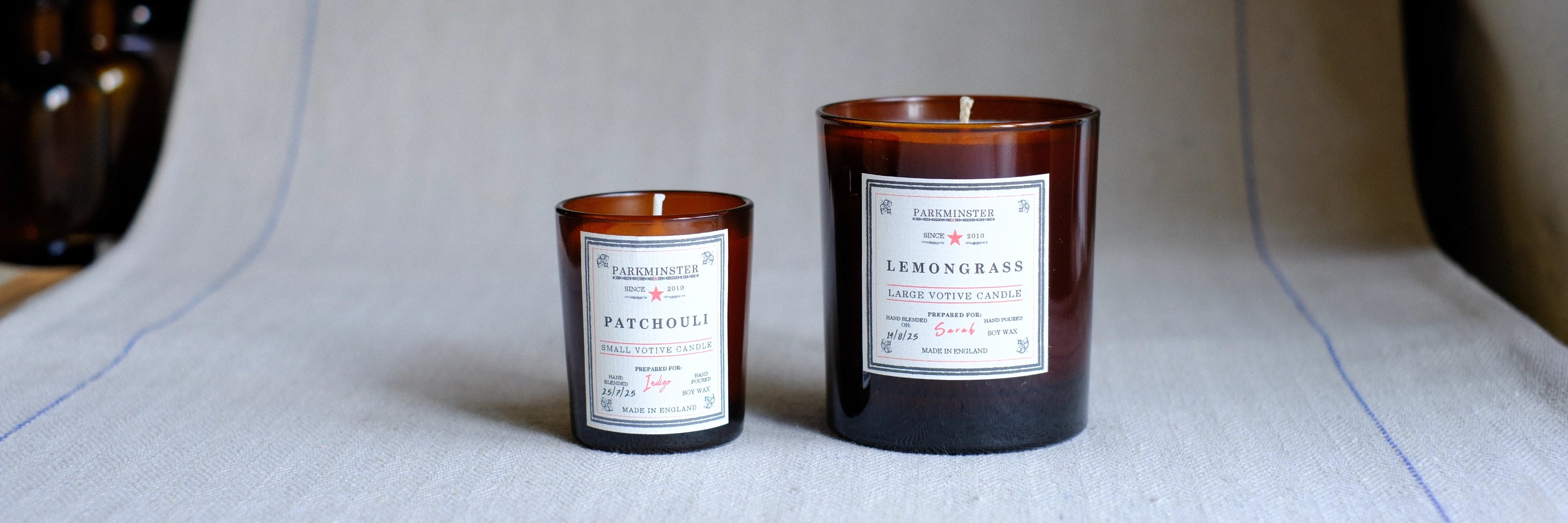 Explore Parkminster’s large and small votive candles – natural soy wax, made to order, infused with essential oils, ideal for home fragrance and candle gifts.