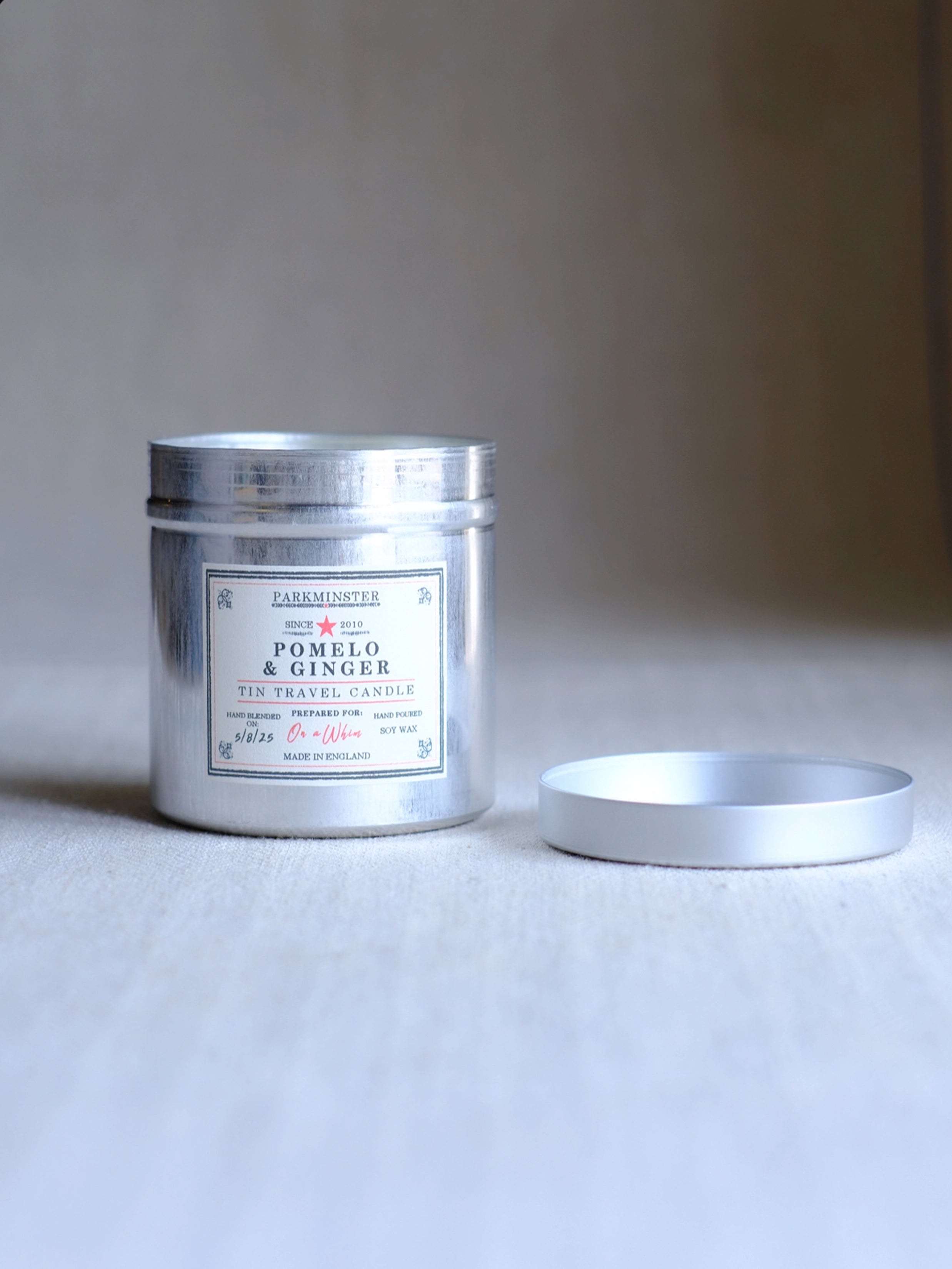 Pomelo & Ginger natural soy wax scented candle – citrus and spice fragrance tin, ideal candle gift for her or natural home scent