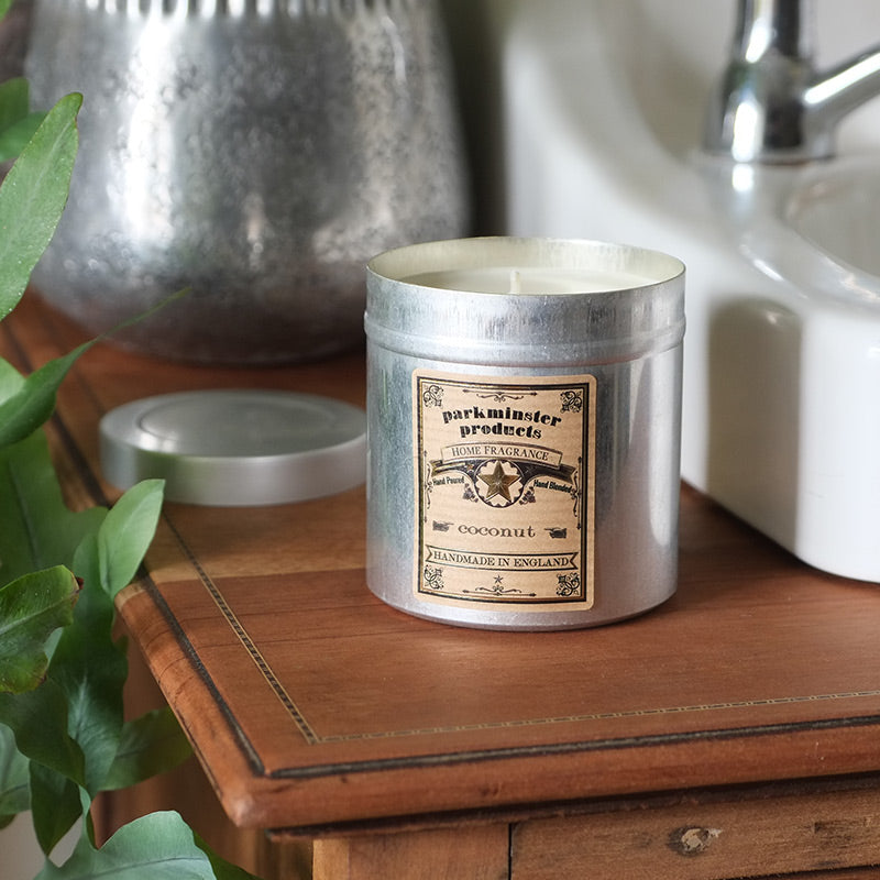 Coconut Scented Tin Candle by Parkminster - 350g 12oz - Beautiful Scents in a stylish aluminium tin which is perfect for reuse or recycling