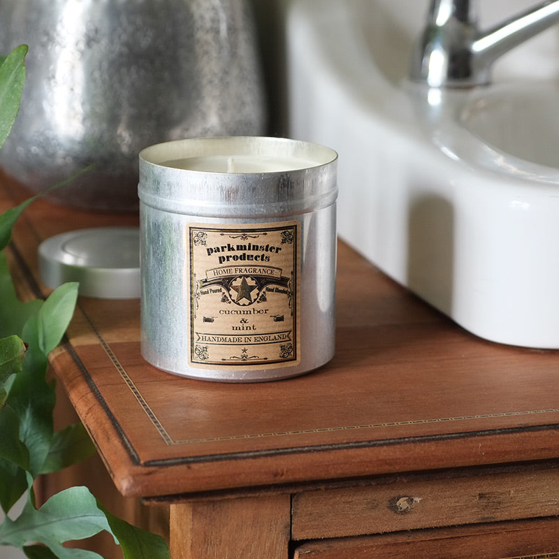 Cucumber & Mint Scented Tin Candle by Parkminster - 350g 12oz - Beautiful Scents in a stylish aluminium tin which is perfect for reuse or recycling