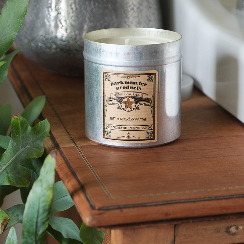 Meadow Scented Tin Candle by Parkminster - 350g 12oz - Beautiful Scents in a stylish aluminium tin which is perfect for reuse or recycling