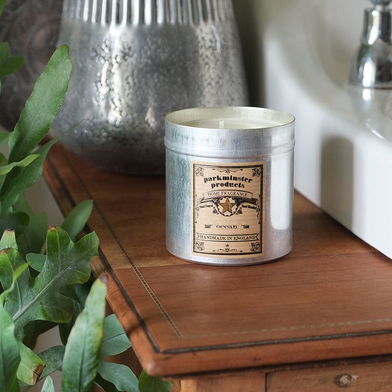 Ocean Scented Tin Candle by Parkminster - 350g 12oz - Beautiful Scents in a stylish aluminium tin which is perfect for reuse or recycling