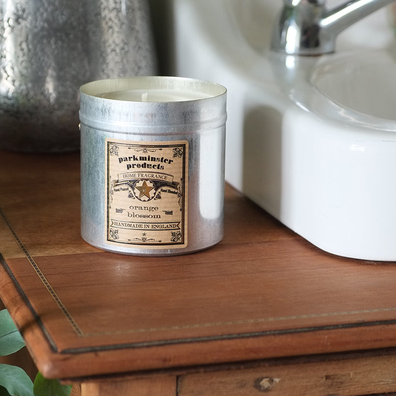 Orange Blossom Scented Tin Candle by Parkminster - 350g 12oz - Beautiful Scents in a stylish aluminium tin which is perfect for reuse or recycling