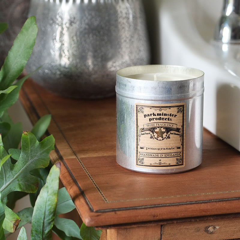 Pomegranate Scented Tin Candle by Parkminster - 350g 12oz - Beautiful Scents in a stylish aluminium tin which is perfect for reuse or recycling
