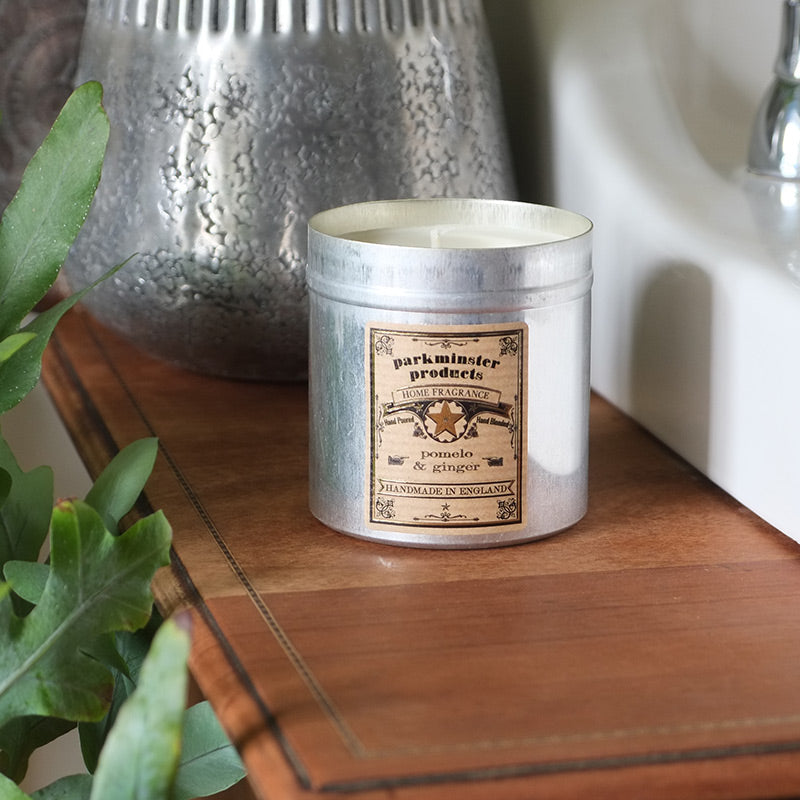 Pomelo & Ginger Scented Tin Candle by Parkminster - 350g 12oz - Beautiful Scents in a stylish aluminium tin which is perfect for reuse or recycling