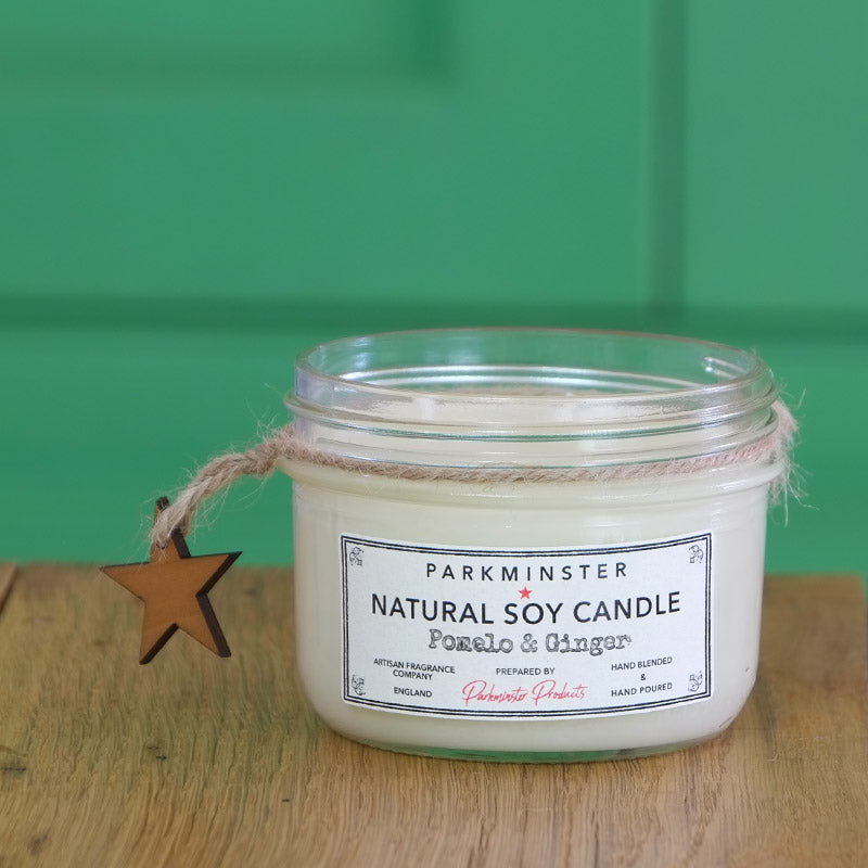 Pomelo & Ginger Scented Vintage Star Jar Candle - 280g - At Parkminster we hand blend and hand pour every candle in our Sussex & Cornwall workshops. Everything we sell has been made by us, using natural & sustainable ingredients, essential oils and soy wax. Our packaging is always recycled & recyclable.