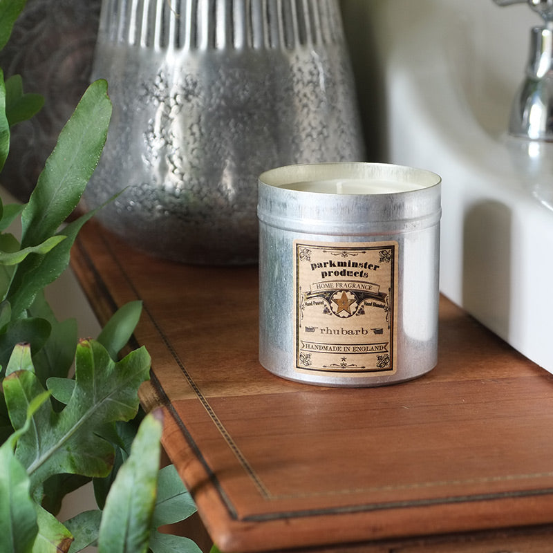 Rhubarb Scented Tin Candle by Parkminster - 350g 12oz - Beautiful Scents in a stylish aluminium tin which is perfect for reuse or recycling