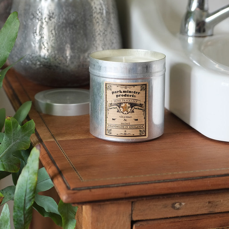 Thyme & Mint Scented Tin Candle by Parkminster - 350g 12oz - Beautiful Scents in a stylish aluminium tin which is perfect for reuse or recycling