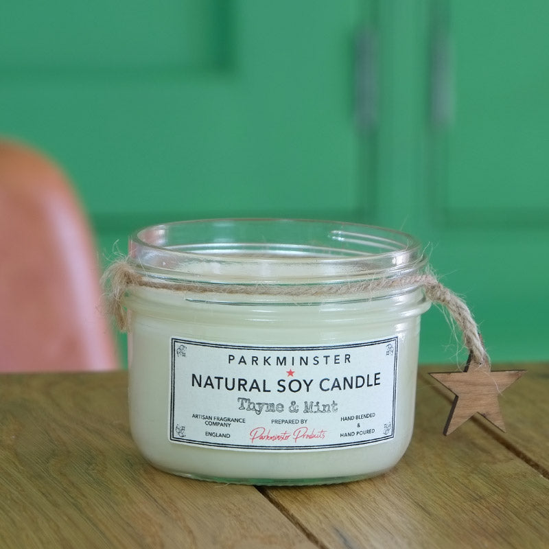 Thyme & Mint Scented Vintage Star Jar Candle - 280g - At Parkminster we hand blend and hand pour every candle in our Sussex & Cornwall workshops. Everything we sell has been made by us, using natural & sustainable ingredients, essential oils and soy wax.