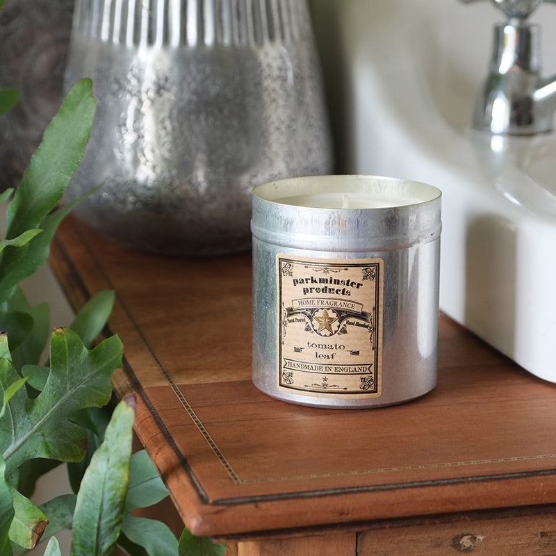 Tomoto Leaf Scented Tin Candle by Parkminster - 350g 12oz - Beautiful Scents in a stylish aluminium tin which is perfect for reuse or recycling