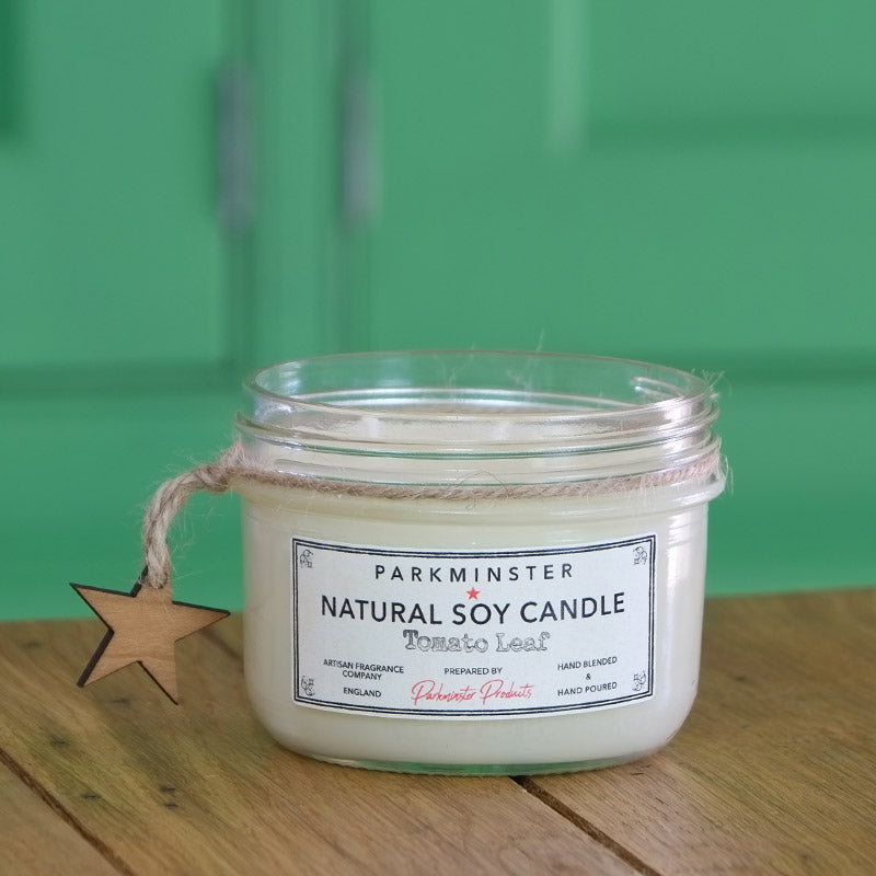 Tomato Leaf Scented Vintage Star Jar Candle - 280g - At Parkminster we hand blend and hand pour every candle in our Sussex & Cornwall workshops. Everything we sell has been made by us, using natural & sustainable ingredients, essential oils and soy wax.