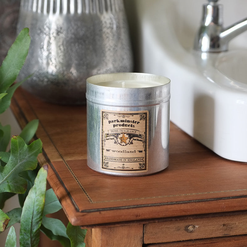 Woodland Scented Tin Candle by Parkminster - 350g 12oz - Beautiful Scents in a stylish aluminium tin which is perfect for reuse or recycling